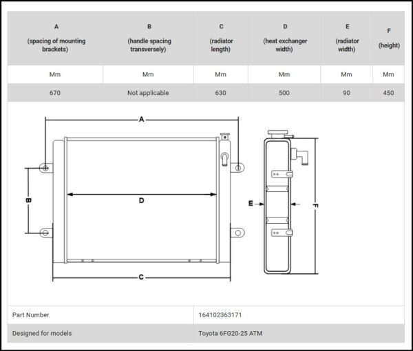 Radiator stivuitor Toyota 6FG20-25 ATM