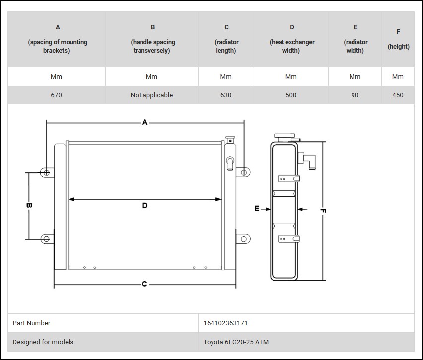 Radiator stivuitor Toyota 6FG20-25 ATM